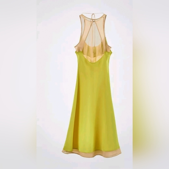 🥰HOST PICK🥰 Zara Slip Dress Double Layer Yellow Mustard Nude Midi size L - Picture 4 of 8